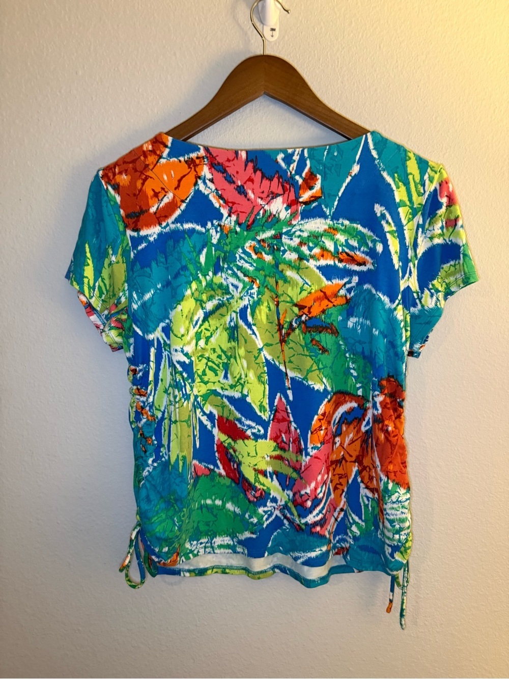 Ruby Rd. Blue Multi-Color Tropical Short Sleeve Top - Picture 5 of 6
